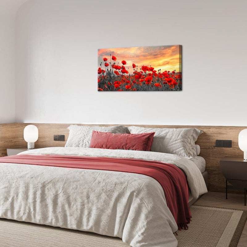 NutArtPic Red Poppy Flower Canvas Wall Art Red Floral Pictures Wall Decor Nature Floral Painting Sunset Picture Prints Framed 20''X40'' - Image 5