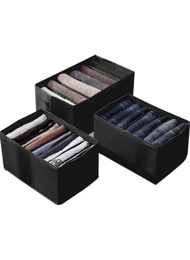 HOUSE OF QUIRK House of Quirk Set of 3 Wardrobe Clothes Organizer for Folded Clothes with Handle, Closet Drawer Organizers for Jeans Pants T-shirt Sweater Kids Clothes (6+7+9 Grids, Black, Fabric)  - Image 1