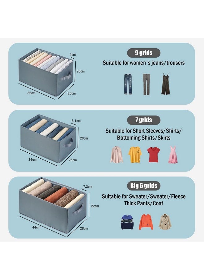 HOUSE OF QUIRK House of Quirk Set of 3 Wardrobe Clothes Organizer for Folded Clothes with Handle, Closet Drawer Organizers for Jeans Pants T-shirt Sweater Kids Clothes (6+7+9 Grids, Black, Fabric)  - Image 3