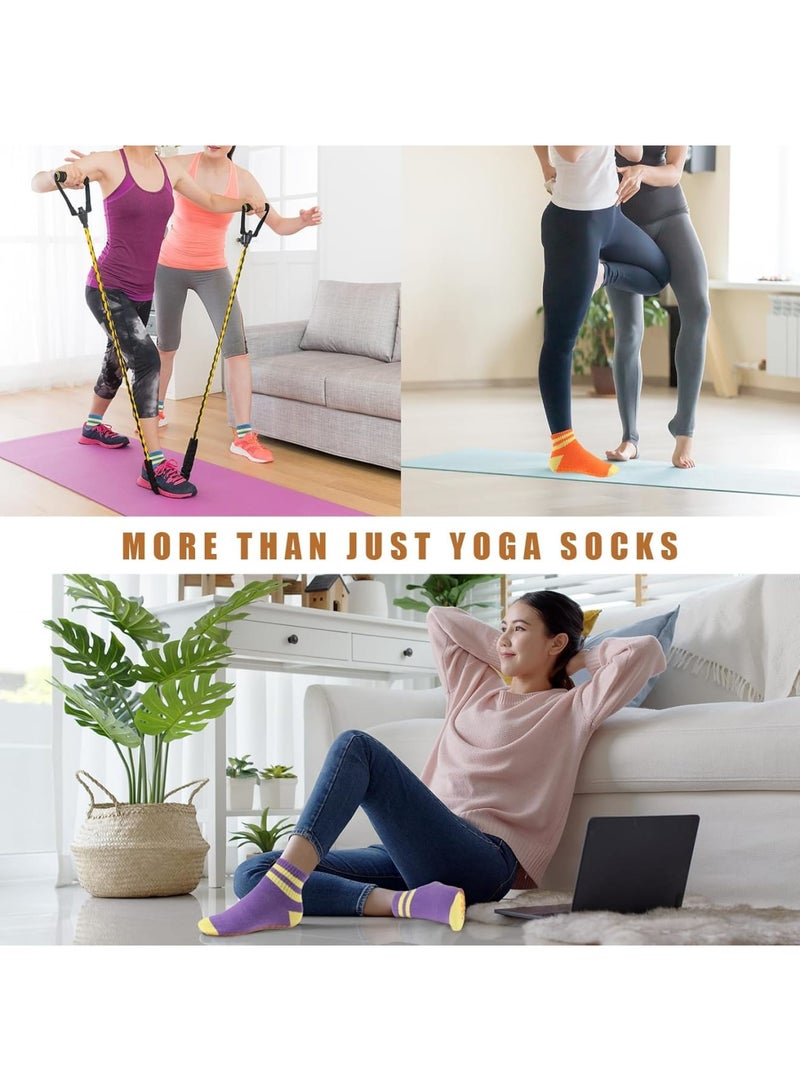 SOLARAE 5 Pairs Non Slip Yoga Socks for Women, Grips Socks, Anti Slip Skid Socks Grip Socks, Cotton Slipper Socks, Pilates Socks, Non Slip Grip Socks for Yoga, Ballet Barre, Pilates, Workout Sports - Image 5
