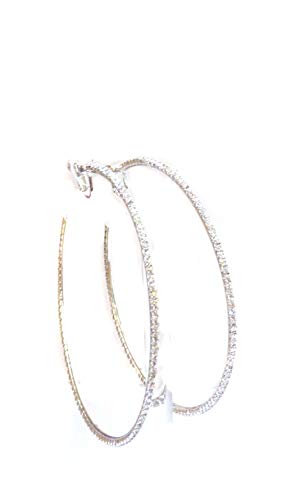 Divas Diggables Clip-on Earrings Silver Tone Crystal Rhinestone Large Hoop Earrings 3 inch Hoop Earrings - Image 1