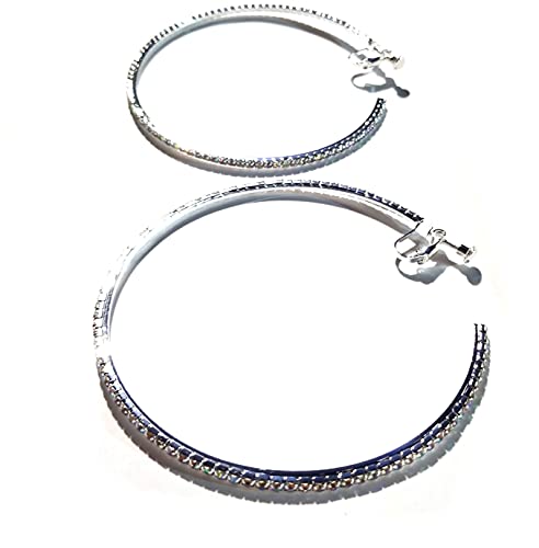 Divas Diggables Clip-on Earrings Silver Tone Crystal Rhinestone Large Hoop Earrings 3 inch Hoop Earrings - Image 3