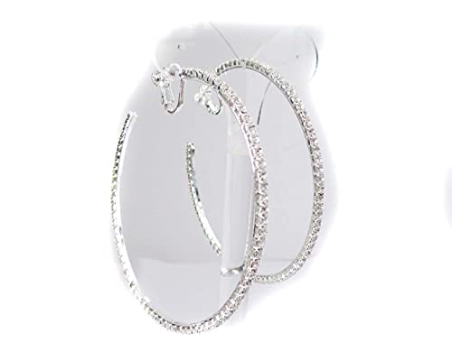 Divas Diggables Clip-on Earrings Silver Tone Crystal Rhinestone Large Hoop Earrings 3 inch Hoop Earrings - Image 5