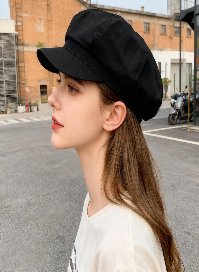 Sdfvsdg Newsboy Cabbie Baker Boy Hat Beret Cap for Women Pageboy Hats Flat Visor Cap Sailor Hat Adjustable Black - Image 5