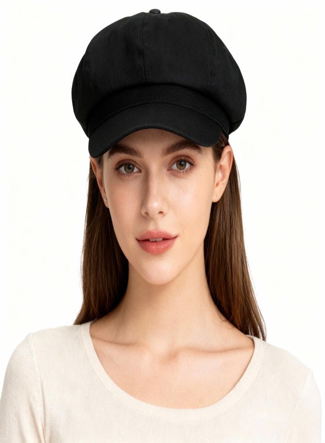Sdfvsdg Newsboy Cabbie Baker Boy Hat Beret Cap for Women Pageboy Hats Flat Visor Cap Sailor Hat Adjustable Black - Image 4