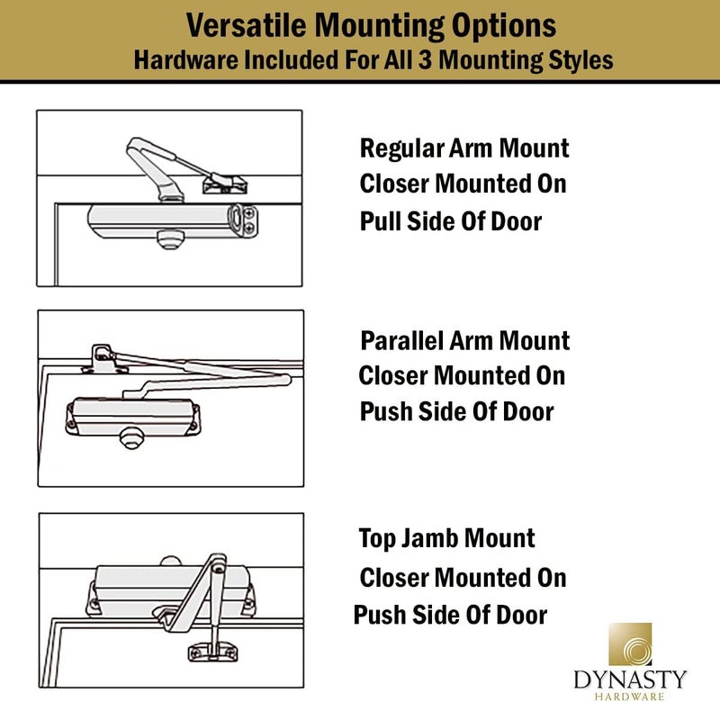 Dynasty Hardware Door Closer, Grade 1 Heavy Duty Commercial Hydraulic Closer, Self-Closing, Adjustable Spring Size 1-4, ADA Compliant, Surface Mount, Sprayed Duronotic Bronze, Series 1614 - Image 5