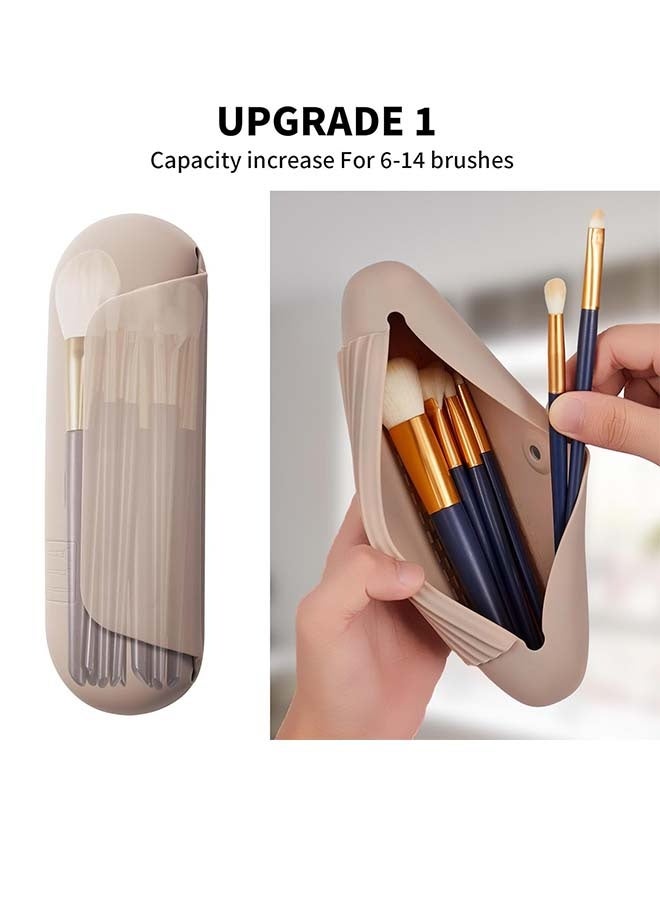 Silicone Makeup Brush Holder Travel Cosmetic Bag：Soft Portable Cosmetic Face Brushes Holder with Upgrade Anti-Fall Out Magnetic Closure, Large Travel Makeup Brush Case - Walnut - Image 2