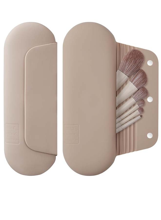 Silicone Makeup Brush Holder Travel Cosmetic Bag：Soft Portable Cosmetic Face Brushes Holder with Upgrade Anti-Fall Out Magnetic Closure, Large Travel Makeup Brush Case - Walnut - Image 1