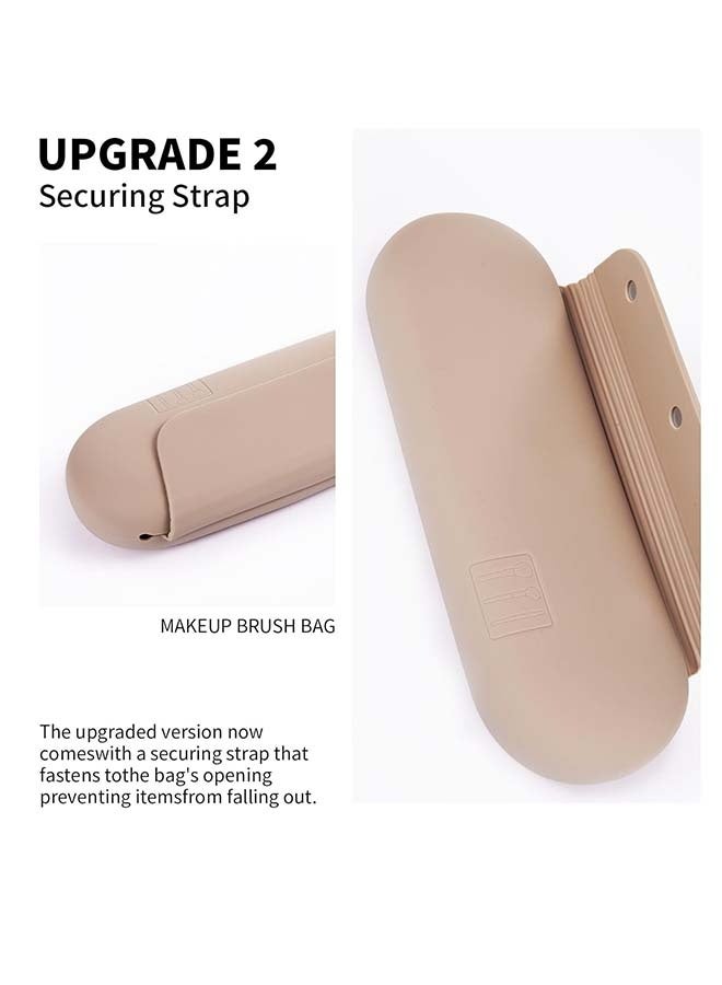 Silicone Makeup Brush Holder Travel Cosmetic Bag：Soft Portable Cosmetic Face Brushes Holder with Upgrade Anti-Fall Out Magnetic Closure, Large Travel Makeup Brush Case - Walnut - Image 3