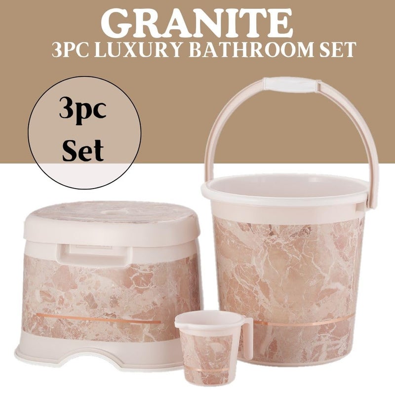 Nabhya Granite 3Pc Bathroom Set, with Plastic Buckeet (20ltr), D-Shape Heighted Stool, Mug (1LTR) 3 pc Bucket-Set for Bathroom, Home & Kitchen, Combo of 3pc Bucket Cleaning Set (Beige) - Image 2
