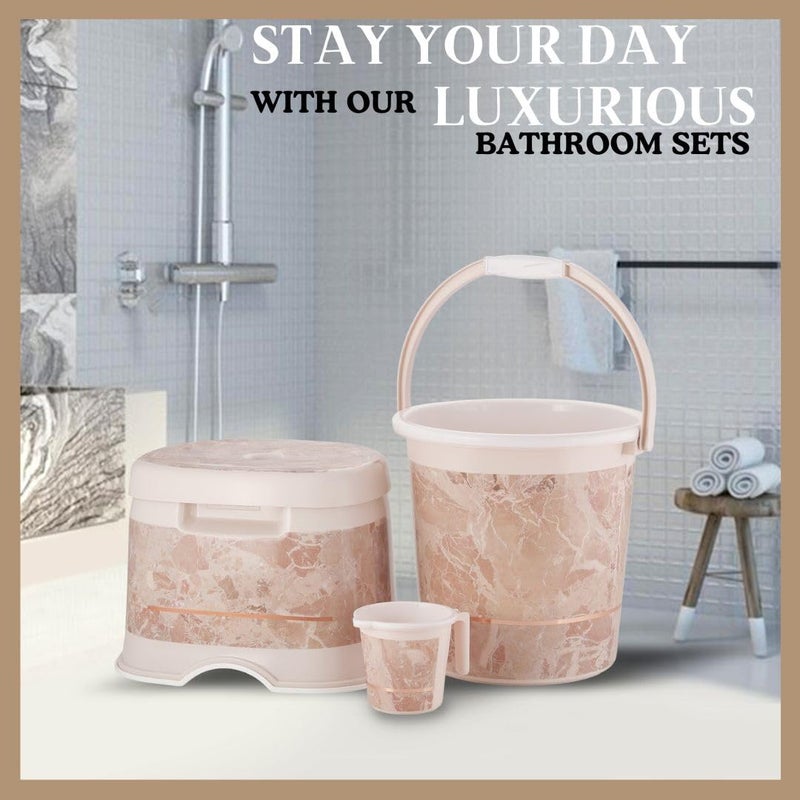 Nabhya Granite 3Pc Bathroom Set, with Plastic Buckeet (20ltr), D-Shape Heighted Stool, Mug (1LTR) 3 pc Bucket-Set for Bathroom, Home & Kitchen, Combo of 3pc Bucket Cleaning Set (Beige) - Image 4