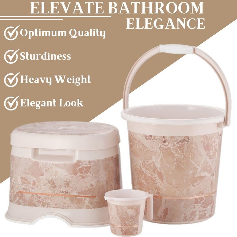 Nabhya Granite 3Pc Bathroom Set, with Plastic Buckeet (20ltr), D-Shape Heighted Stool, Mug (1LTR) 3 pc Bucket-Set for Bathroom, Home & Kitchen, Combo of 3pc Bucket Cleaning Set (Beige) - Image 5