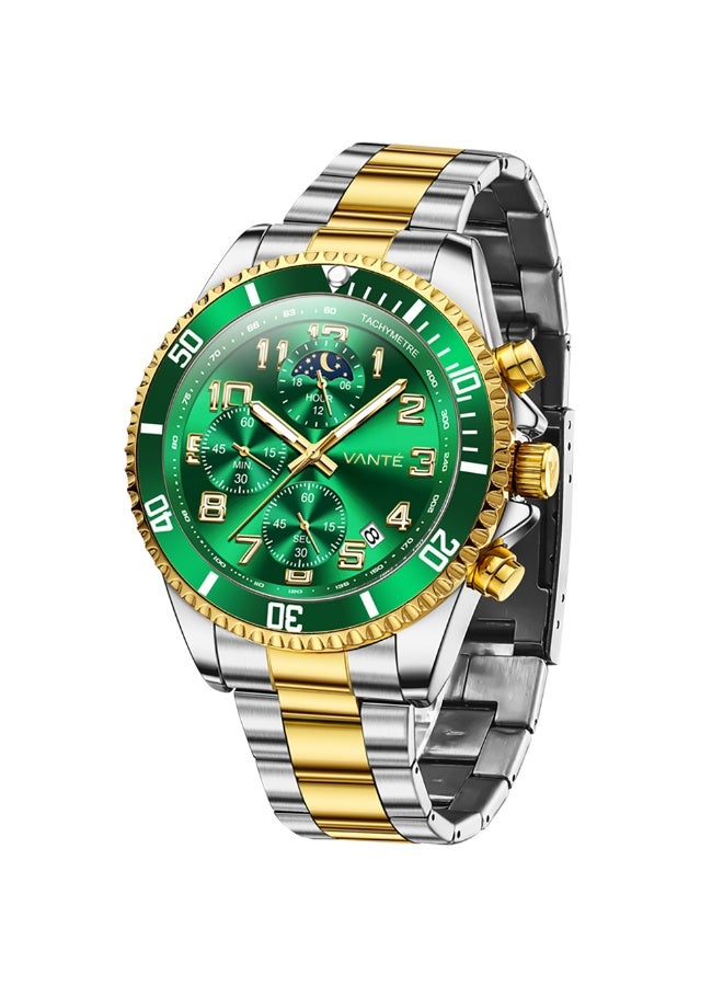 VOGUE VENUE VANTE Series Men's Two-Tone Chronograph Watch with Green Dial and Moon Phase by VOGUE VENUE-VNT014 - Image 5