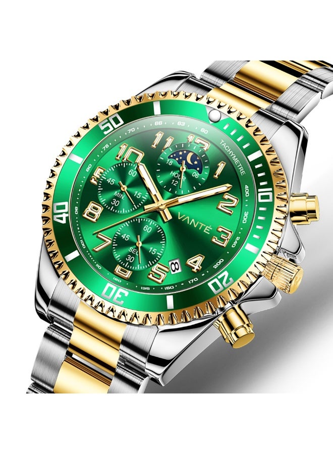 VOGUE VENUE VANTE Series Men's Two-Tone Chronograph Watch with Green Dial and Moon Phase by VOGUE VENUE-VNT014 - Image 4
