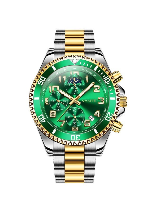 VOGUE VENUE VANTE Series Men's Two-Tone Chronograph Watch with Green Dial and Moon Phase by VOGUE VENUE-VNT014 - Image 1