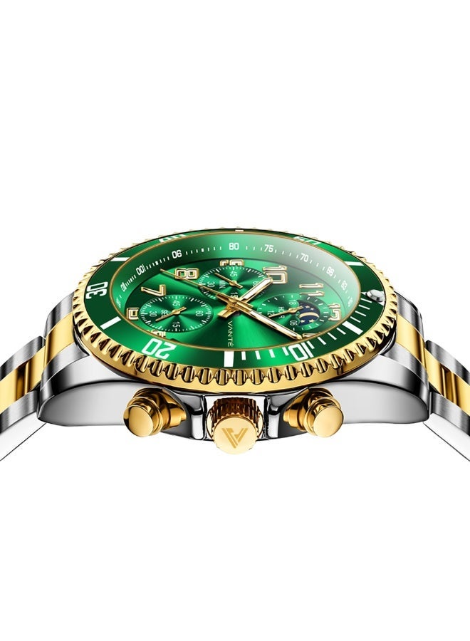 VOGUE VENUE VANTE Series Men's Two-Tone Chronograph Watch with Green Dial and Moon Phase by VOGUE VENUE-VNT014 - Image 2