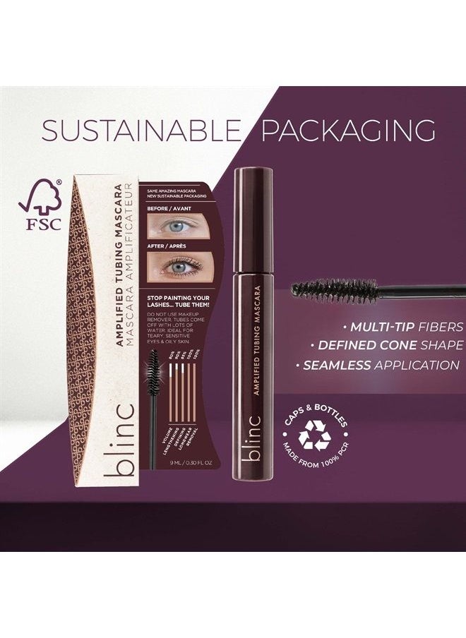 Blinc Amplified Tubing Mascara, Ultra-Longwearing Washable Mascara, Soft-Glam Volumizing, Lengthening and Defining Mascara, Gluten-Free and Cruelty-Free, Dark Brown, 9mL / 0.30 Fl. OZ