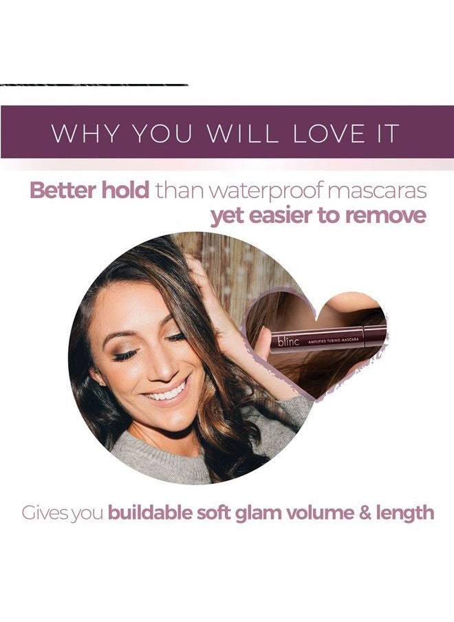 Blinc Amplified Tubing Mascara, Ultra-Longwearing Washable Mascara, Soft-Glam Volumizing, Lengthening and Defining Mascara, Gluten-Free and Cruelty-Free, Dark Brown, 9mL / 0.30 Fl. OZ