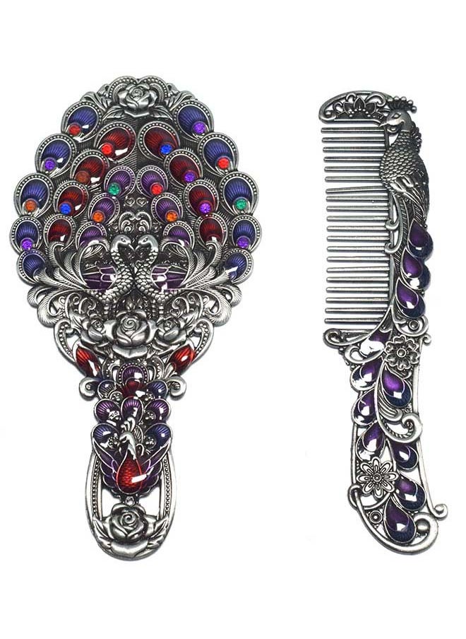 immatgar immatgar pharaonic Peafowl makeup pocket mirror with comb ancient Egyptian souvenirs gifts for women and mother from Egypt (Peafowl 4 Silver - 13.5 CM Tall)  - Image 1