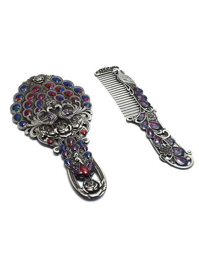 immatgar immatgar pharaonic Peafowl makeup pocket mirror with comb ancient Egyptian souvenirs gifts for women and mother from Egypt (Peafowl 4 Silver - 13.5 CM Tall)  - Image 2