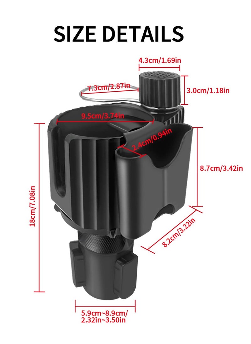 Universal Car Cup Holder Expander with Adjustable Base for Two Drinks and Accessories, Perfect for Mugs, Bottles, Phones, and Keys in Trucks
