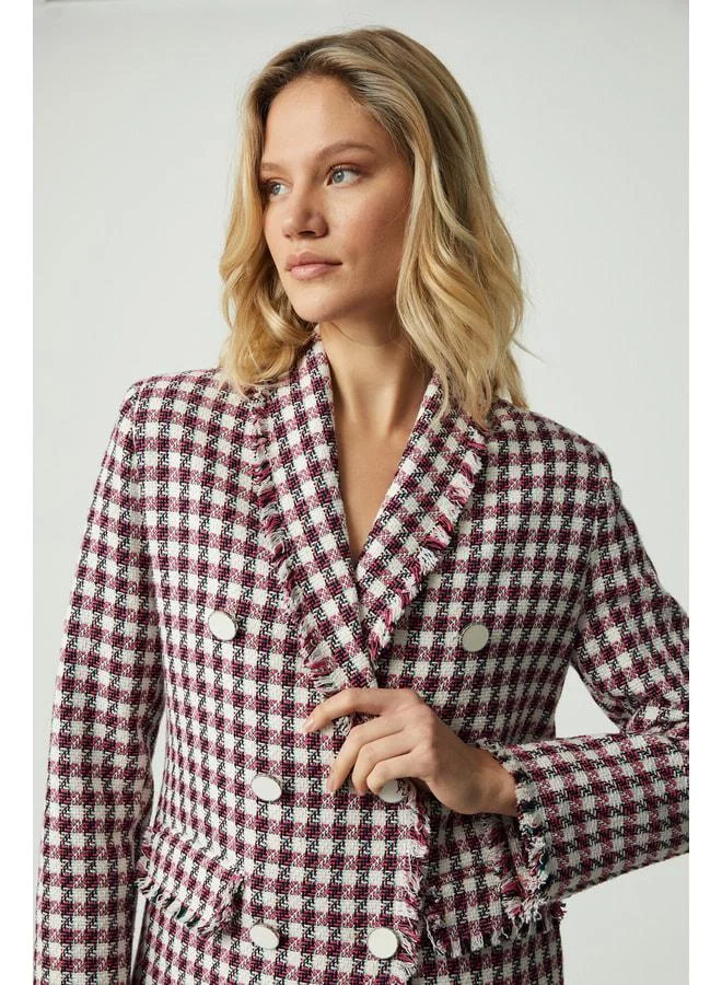 GRIMELANGE MERAN Women's Jacket with Collar, Long Sleeves, Button Details, Tweed, Pink.