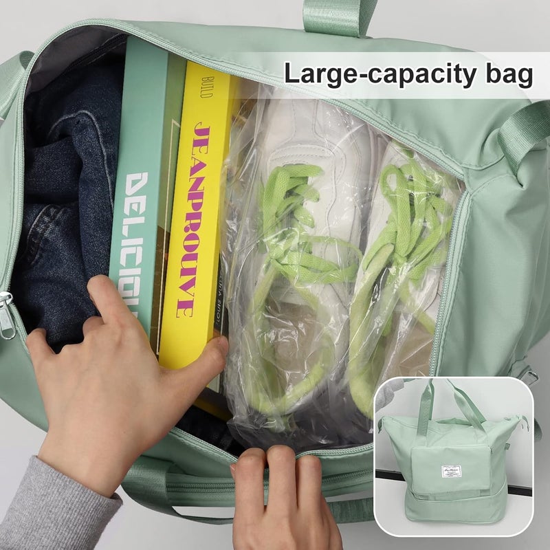 MODISH Large Capacity Folding Fuchsia Travel Tote Bag, Oxford Fabric Waterproof Lightweight Foldable Travel Duffel Bag, Portable Expandable Carry On Bag for Airplanes - Image 2