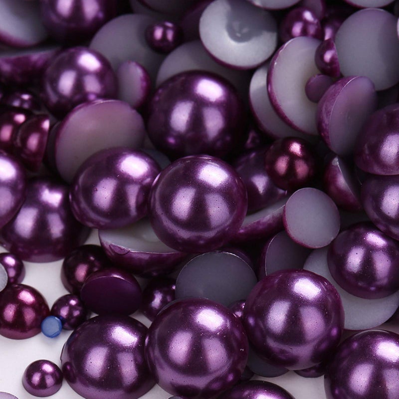 Dowarm 1000PCS 468101214mm Flatback Half Round Pearls Beads for Crafts Jewelry Scrapbook DIY Decoration Dark Purple