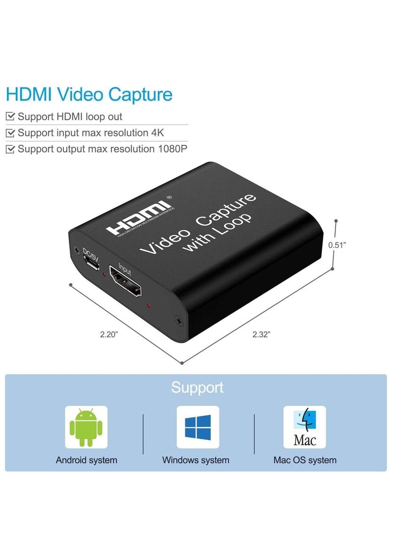 Generic - 4K HDMI Video Capture Card with External Loop, Full HD 1080P Game Video Recorder for Live Streaming, Broadcasting, Video Conference (1pc) - Image 1
