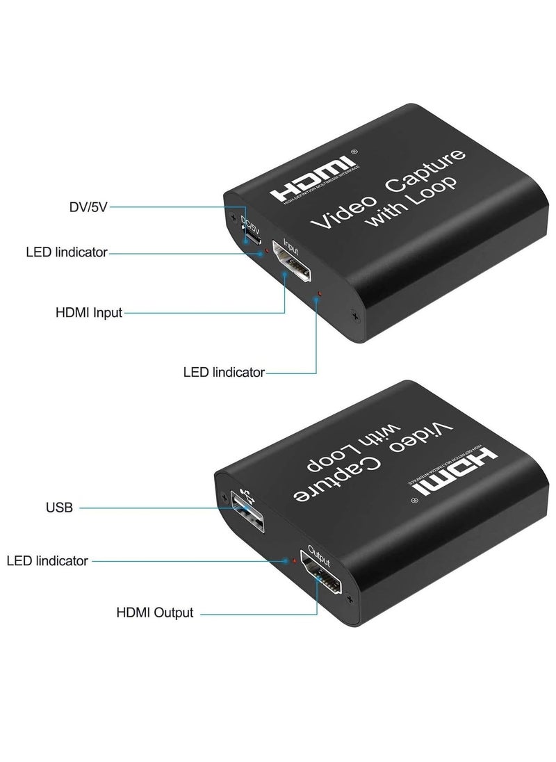 Generic - 4K HDMI Video Capture Card with External Loop, Full HD 1080P Game Video Recorder for Live Streaming, Broadcasting, Video Conference (1pc) - Image 1