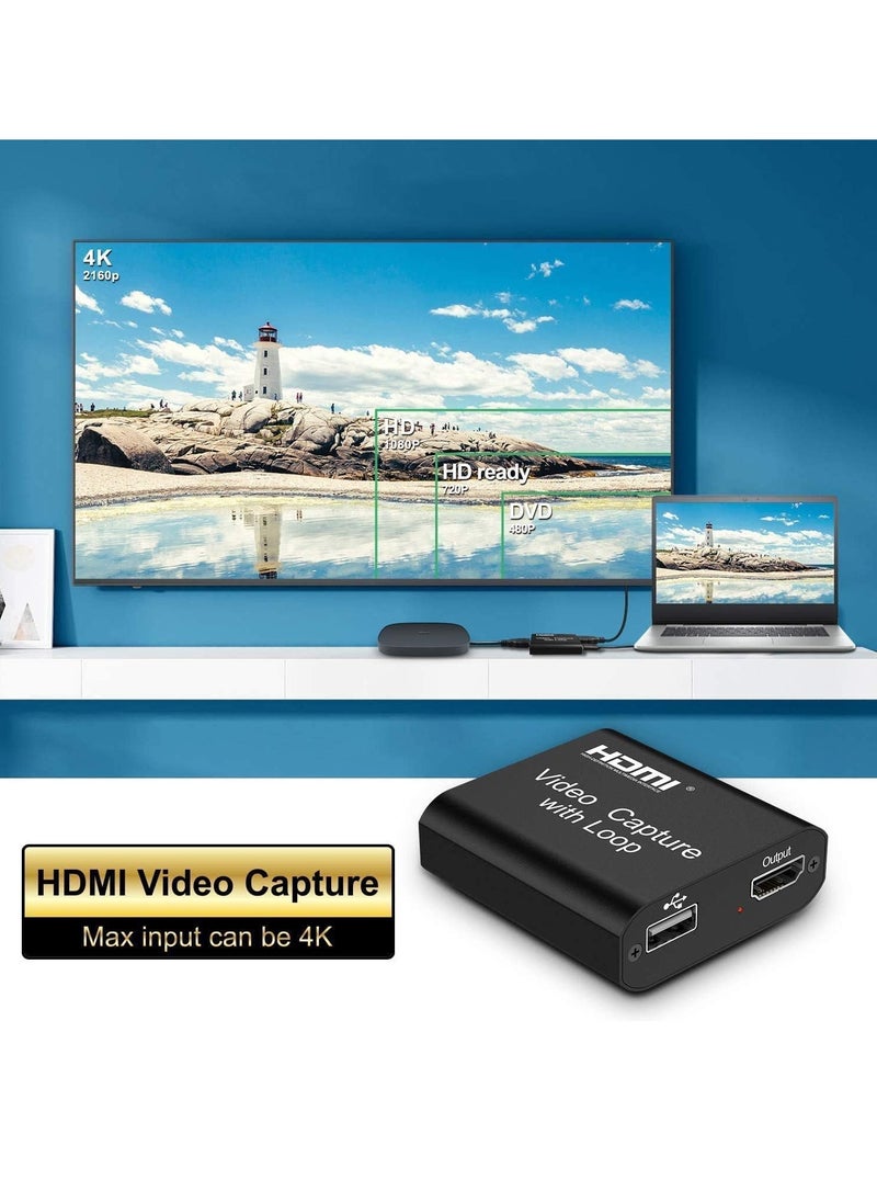 Generic - 4K HDMI Video Capture Card with External Loop, Full HD 1080P Game Video Recorder for Live Streaming, Broadcasting, Video Conference (1pc) - Image 1