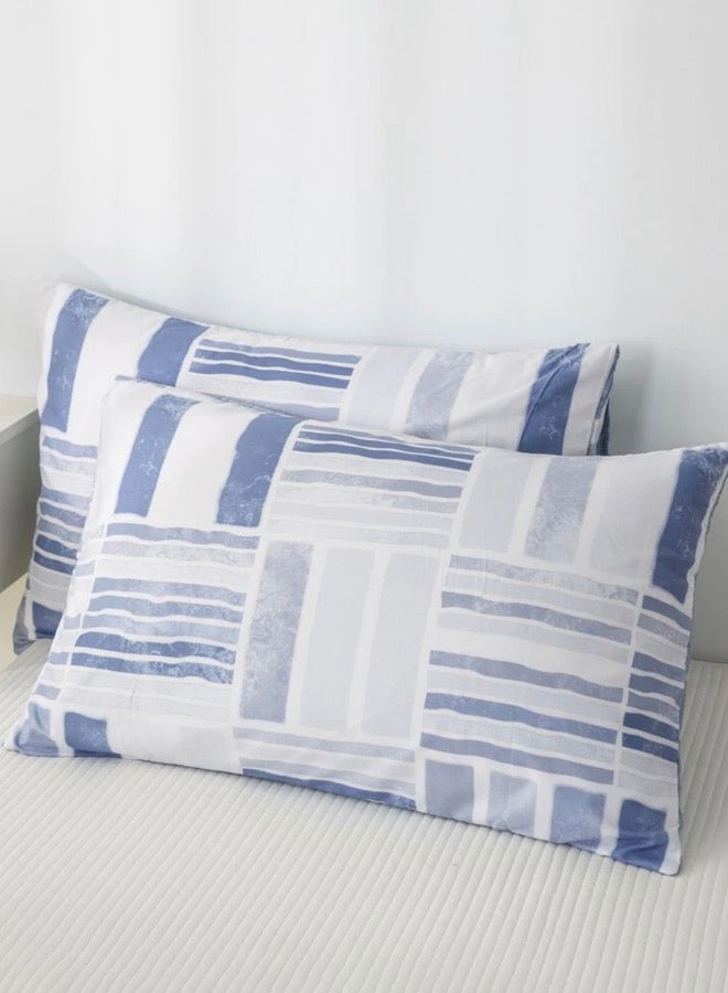 LUNA Home King Size 6 Pieces Bedding Set without filler, Reversible Blue Geometric Design - Image 3