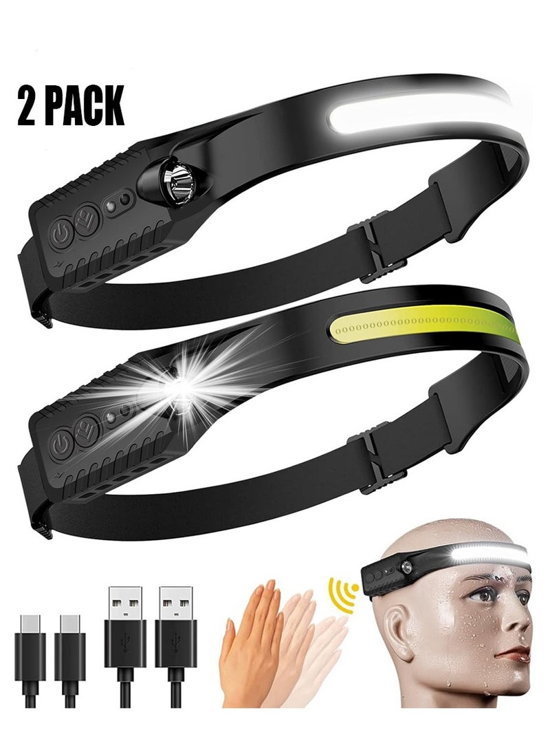 WangPangZi Rechargeable LED Headlamp,COB 230° Wide Beam, 5 Modes of Lightweight Headlamps with Motion Sensors, Type-C USB Charging,Suitable for Night Running, Fishing, Cycling, Camping,Outdoor Lighting(2 Pack)  - Image 1