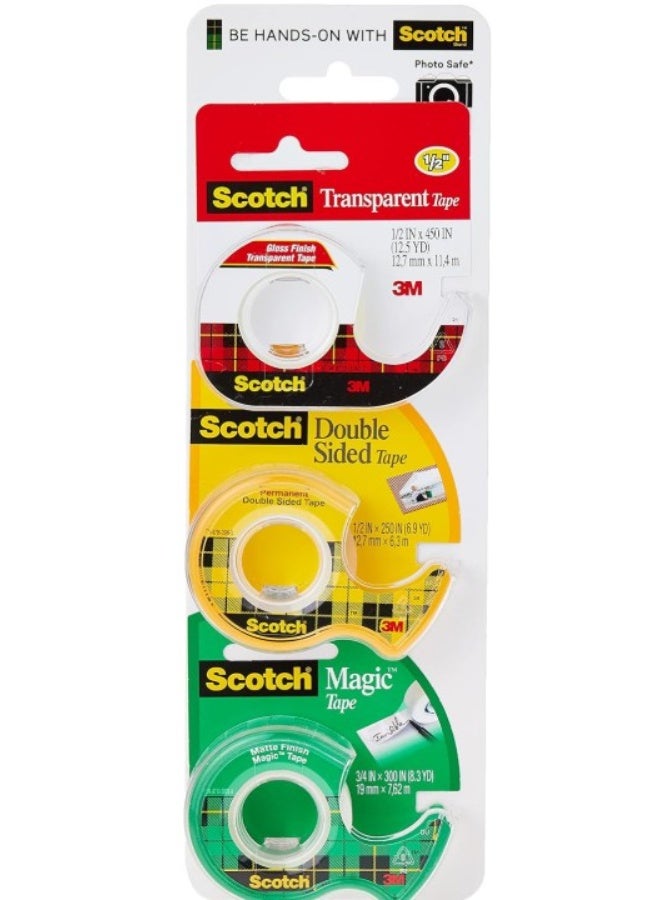 Scotch Tapes Promo 4 - Magic Tape + Transparent Tape + Double-sided Tape, Different tape dispenser for all uses, choose the perfect one, 3 dispensers/pack - Image 1