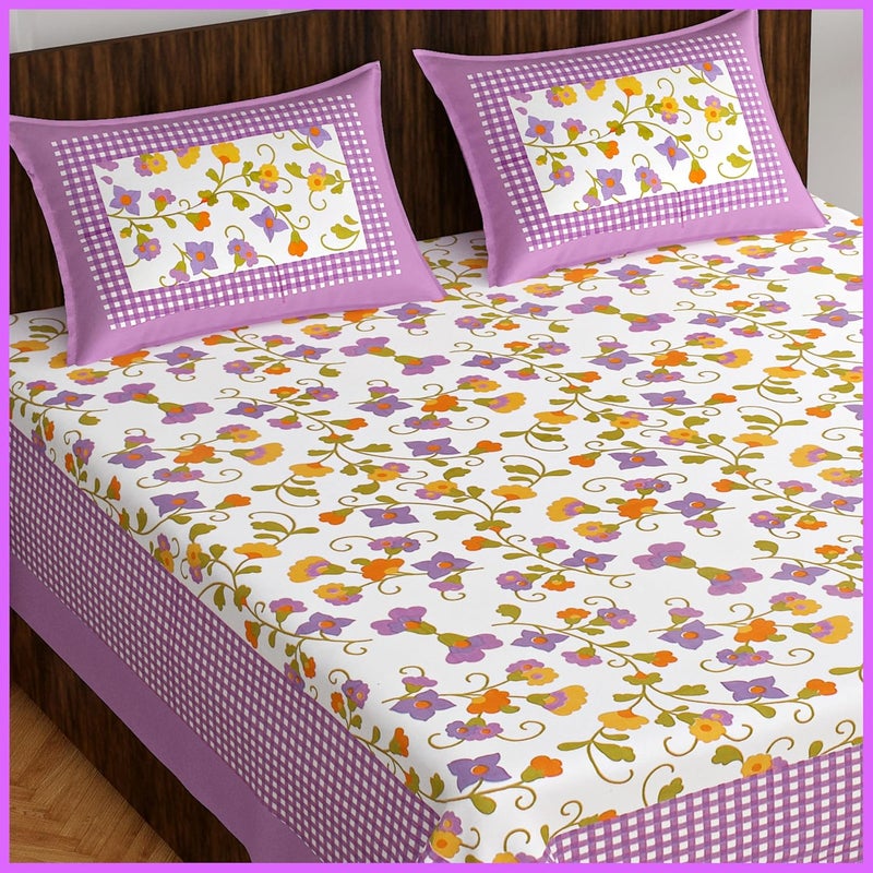 Cotton Bedsheets for Double Bed King Size 100 Cotton Bedsheets Double Bed bedsheet Combo of 1 Bedsheet and 2 Pillow Cover Multi 145 - Image 1