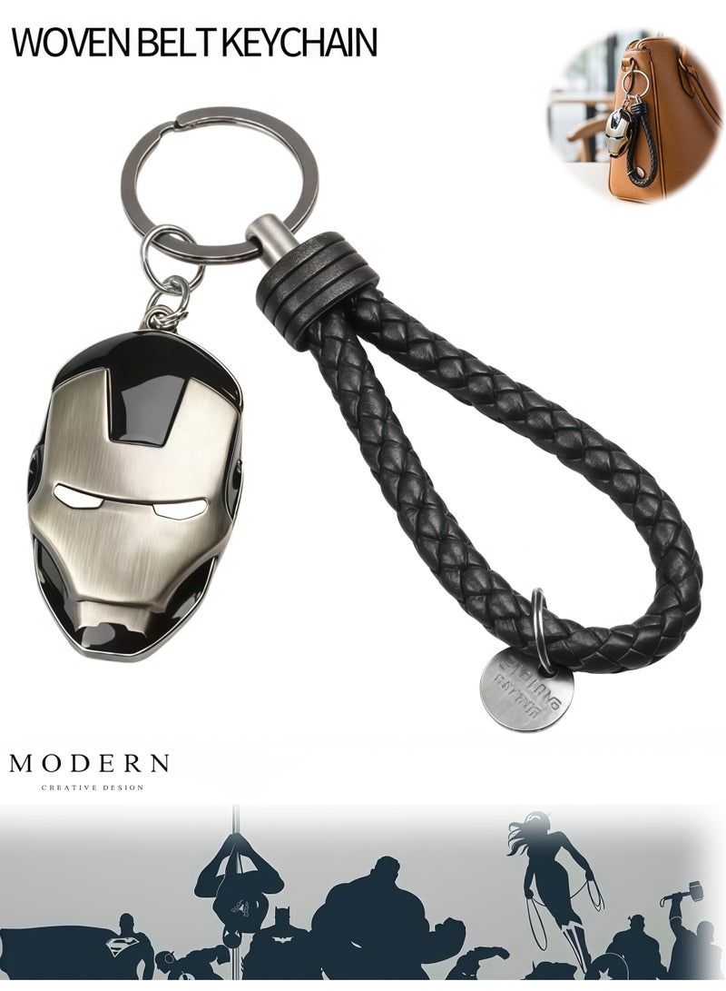 MARVEL Iron Man Mask Keychain Tungsten Steel Key Ring With Leather Lanyard 3D Metal Superhero Pendant Durable Anti Drop Backpack Clip Portable Daily Accessory Fashion Hanging Decor For Bag Belt Key Organizer Gift For Men Fans - Image 1