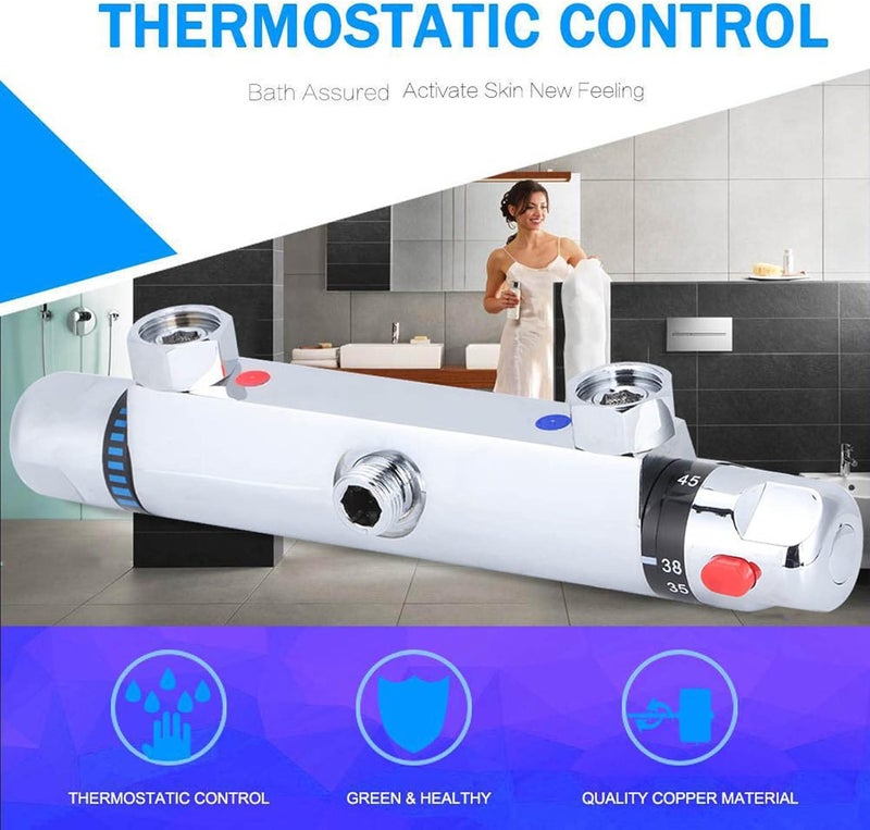 Wall mount Bathroom Thermostatic Shower Valve Trim,Thermostatic Mixer Valve, Exposed Shower Faucet with Constant Temperature water mixer for Bathroom, RV, Clawfoot Tub, Thermostatic Mixer Valve, - Image 5