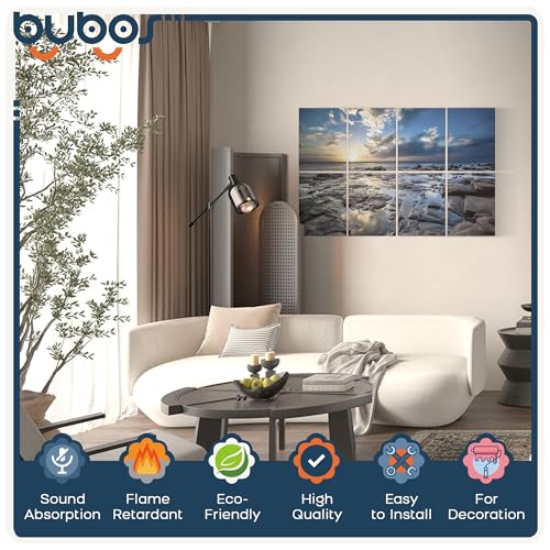BUBOS 8 Pack Art Acoustic Panels Soundproof Wall Panel,47.2X31.4 Inches Sound Absorbing Panel,Self-adhesive Decorative Acoustical Wall Panels, Acoustic Treatment for Ceiling Home Office (Coastal rock) - Image 3