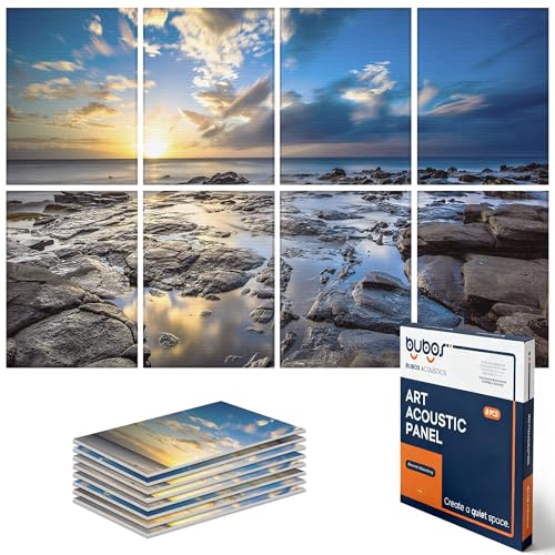 BUBOS 8 Pack Art Acoustic Panels Soundproof Wall Panel,47.2X31.4 Inches Sound Absorbing Panel,Self-adhesive Decorative Acoustical Wall Panels, Acoustic Treatment for Ceiling Home Office (Coastal rock) - Image 1