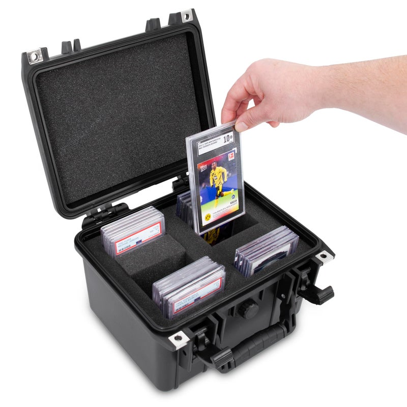 CASEMATIX حافظة بطاقات CASEMATIX المصنفة تناسب 40 غلاف BGS PSA أو 150 بطاقة محملة، حافظة بطاقات رياضية مقاومة للماء IPX7 وصندوق بطاقات تجارية مع فواصل - Image 4