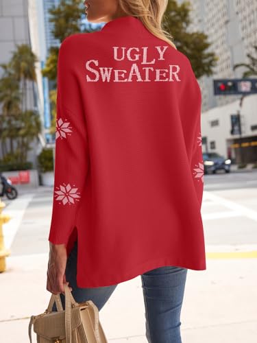 LILLUSORY Ugly Christmas Sweater Women Funny Mock Turtleneck Oversized Knit Pullover 2025 Tunic Tops Wear with Leggings XmasDeer L - Image 2