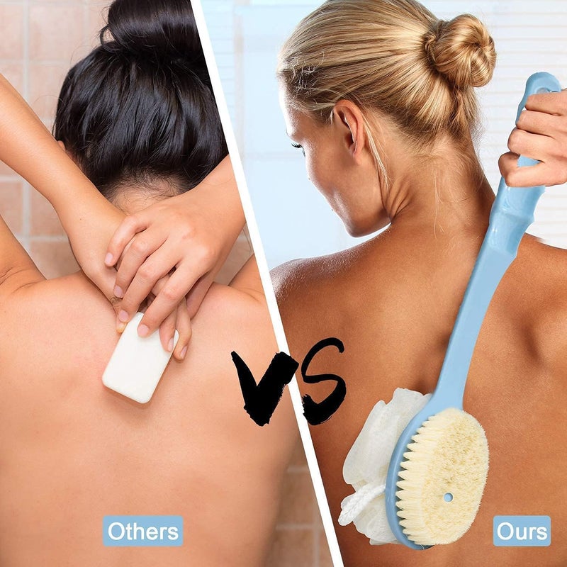 إسكدنيا 2 in 1 Body Brush Back Body Loofah Brush Curved Long Handled with Bristles Back Scrubber for Improve Skin Exfoliating Bath Massage Wet or Dry Brushing Back Scrubber for Shower Multicolor - Image 3