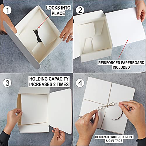 mudrit (20 Pack) Gift Boxes, Thick White Paper Boxes with Lids with 20 Tags & Jute Rope | for Gifts and Favours- 8x8x4 Inches, - Image 3