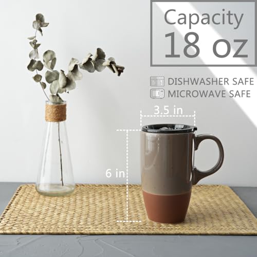 Bosmarlin Ceramic Travel Coffee Mug with Handle and Lid 18 oz Portable Coffee Cup for Car Cup Holder Microwave and Dishwasher Safe Grey - Image 3