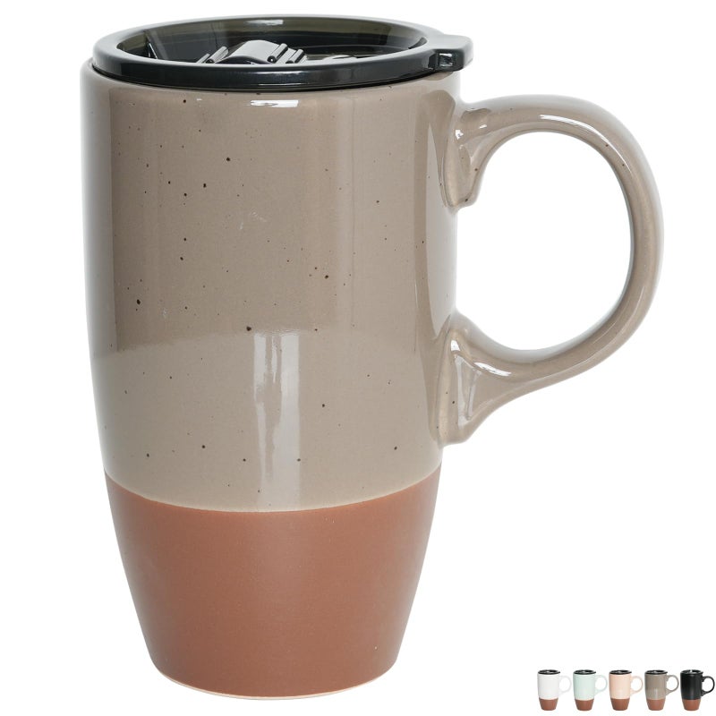 Bosmarlin Ceramic Travel Coffee Mug with Handle and Lid 18 oz Portable Coffee Cup for Car Cup Holder Microwave and Dishwasher Safe Grey - Image 2