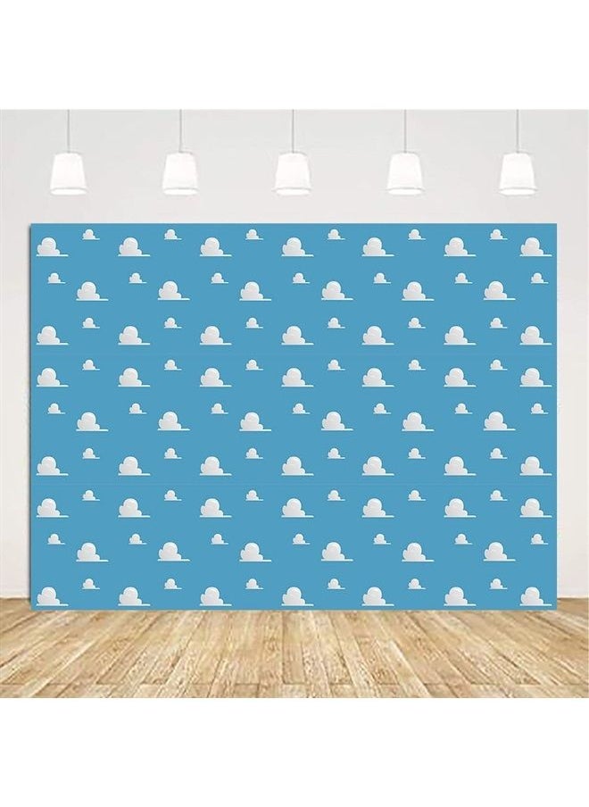 Fanghui - 9x6FT Cartoon Kids Backdrop Blue Sky White Clouds Background Birthday Party Boy Baby Shower Dessert Table Banner Supplies Photo Booth Props - Image 1
