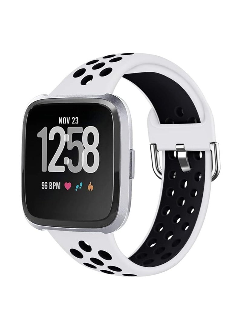 سوار سيليكون بلونين متوافق مع سوار Fitbit Versa 4 وسوار Fitbit Sense 2 للنساء والرجال، أحزمة ناعمة بديلة لساعة Fitbit Versa 3 وVersa 4 / Sense وSense 2 الذكية (أبيض @ أسود) - Image 1