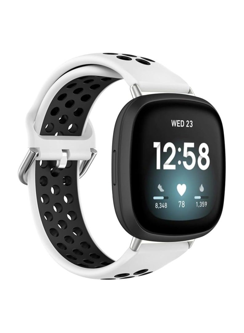 سوار سيليكون بلونين متوافق مع سوار Fitbit Versa 4 وسوار Fitbit Sense 2 للنساء والرجال، أحزمة ناعمة بديلة لساعة Fitbit Versa 3 وVersa 4 / Sense وSense 2 الذكية (أبيض @ أسود) - Image 2