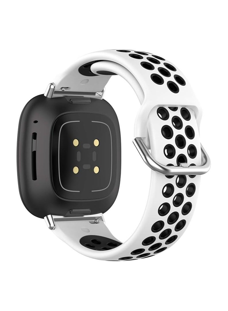 سوار سيليكون بلونين متوافق مع سوار Fitbit Versa 4 وسوار Fitbit Sense 2 للنساء والرجال، أحزمة ناعمة بديلة لساعة Fitbit Versa 3 وVersa 4 / Sense وSense 2 الذكية (أبيض @ أسود) - Image 3