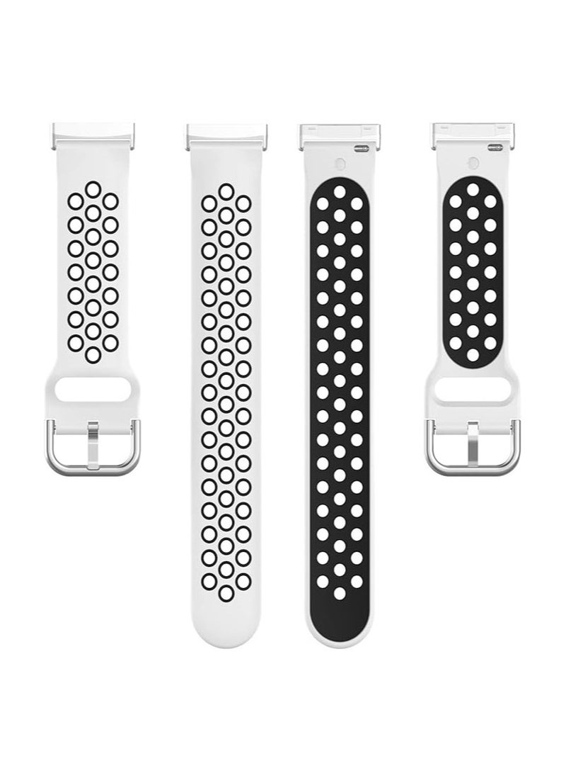سوار سيليكون بلونين متوافق مع سوار Fitbit Versa 4 وسوار Fitbit Sense 2 للنساء والرجال، أحزمة ناعمة بديلة لساعة Fitbit Versa 3 وVersa 4 / Sense وSense 2 الذكية (أبيض @ أسود) - Image 4